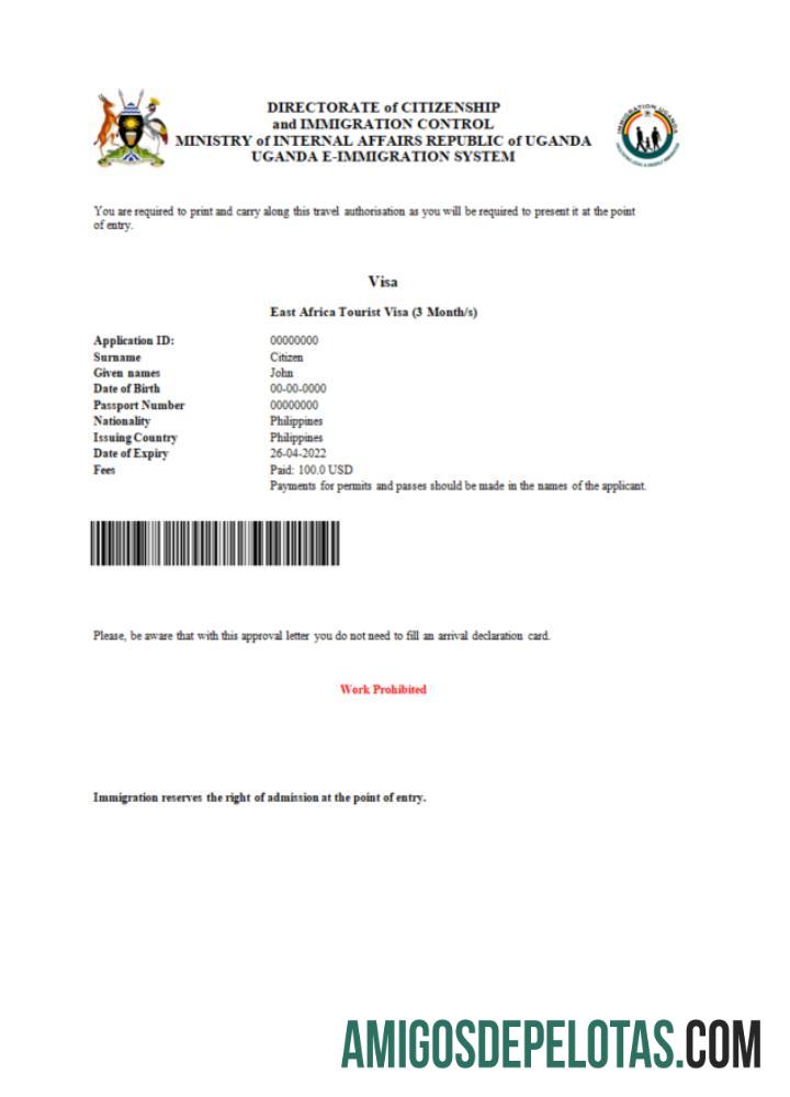 imprimível Visto Uganda E em modelo Word e PDF
